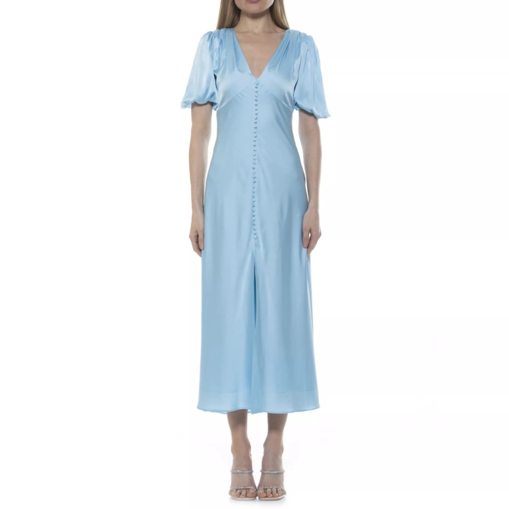 Alexia Admor Halogen Blue Satin Elegant Blue Puff Sleeve Dress 2